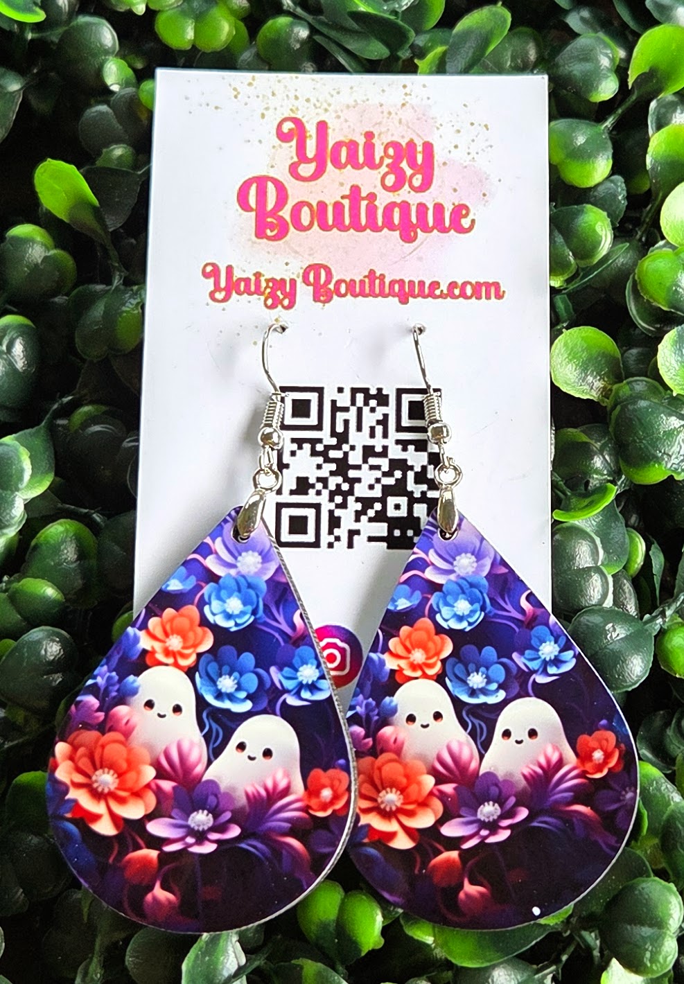 Ghost Floral Halloween Earrings – Handmade Cute Spooky Teardrops Yaizy Boutique