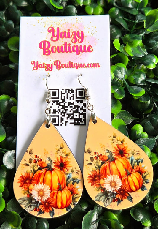 Pumpkin Floral Fall Earrings – Handmade Autumn Teardrop Jewelry Yaizy Boutique