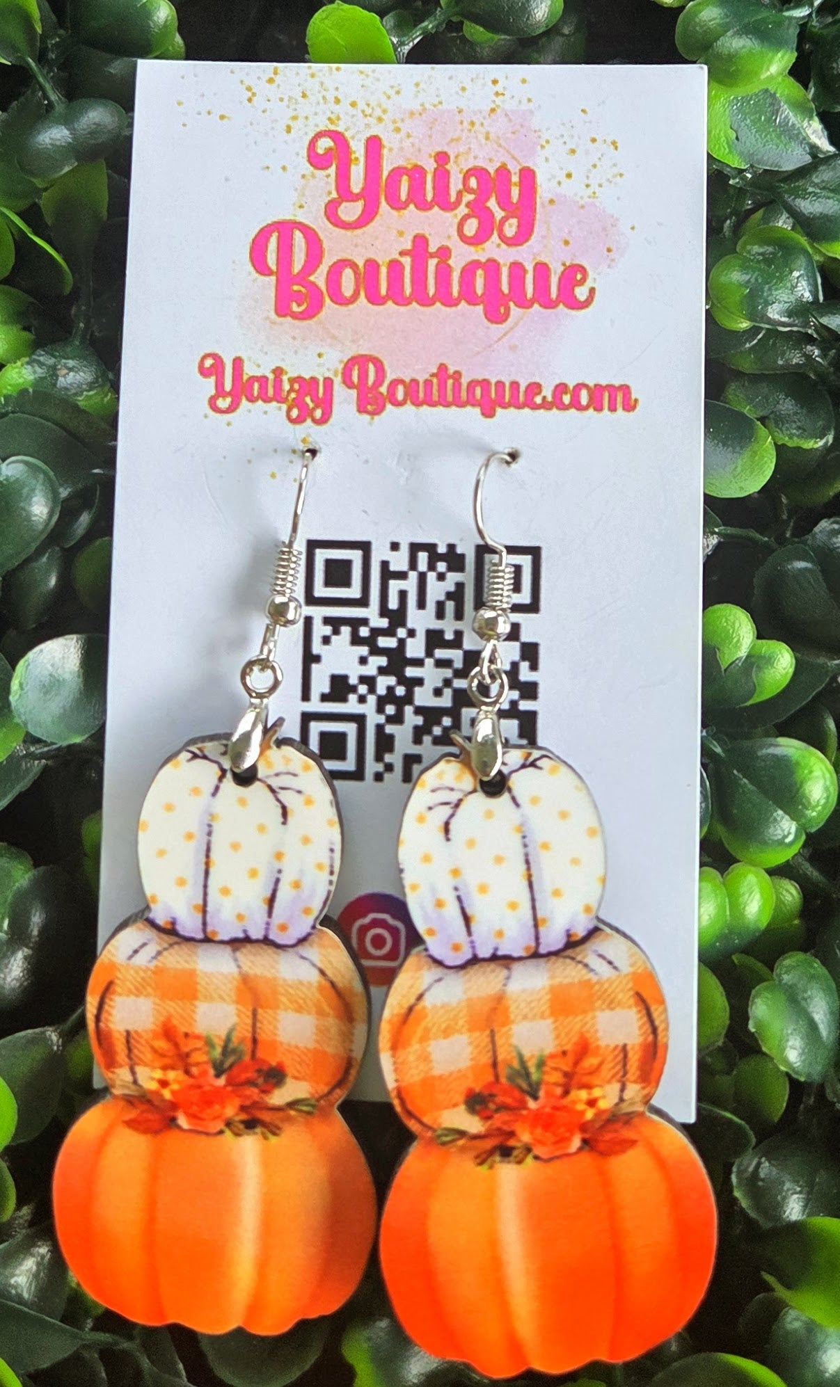 Fall Pumpkin Stack Wooden Earrings – Orange Plaid Autumn Dangle Earrings Yaizy Boutique