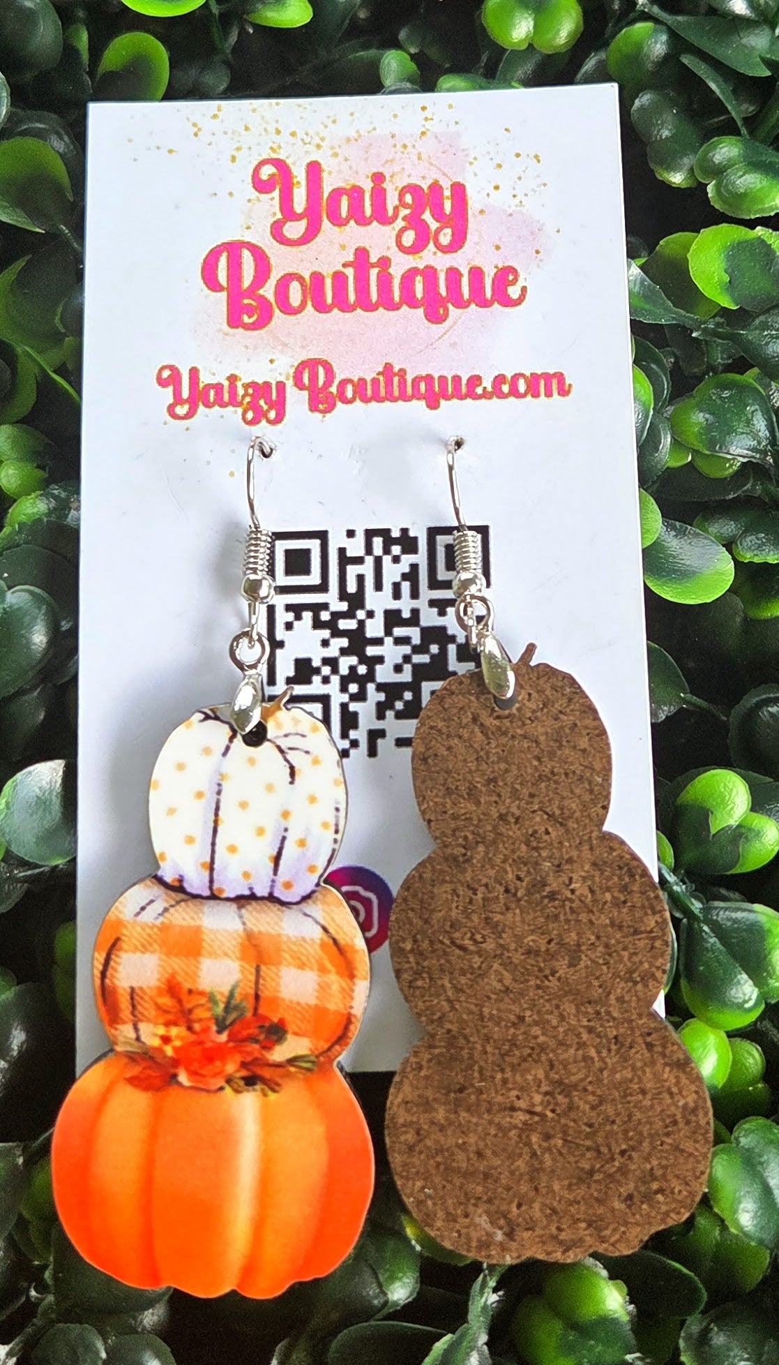 Fall Pumpkin Stack Wooden Earrings – Orange Plaid Autumn Dangle Earrings Yaizy Boutique