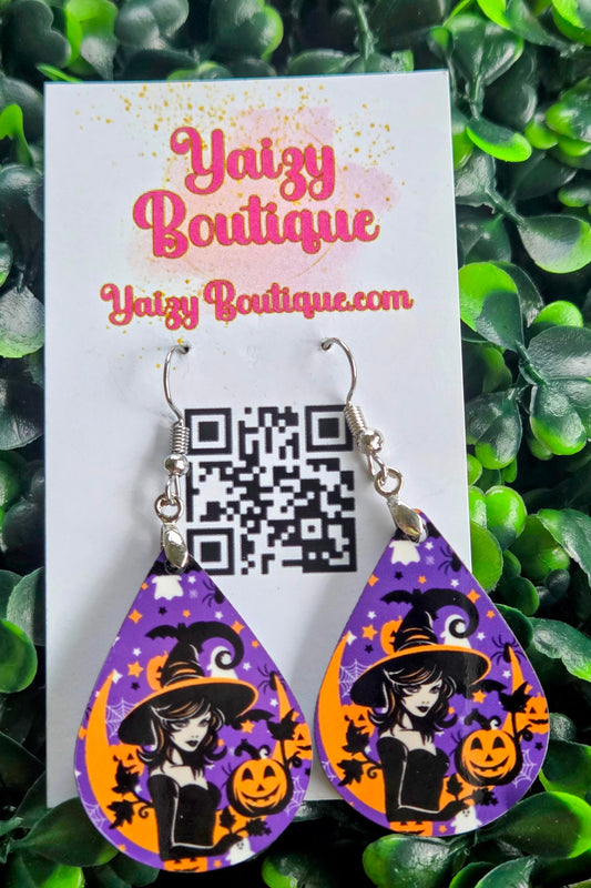Purple Witch Halloween Earrings – Handmade Spooky Teardrop Jewelry Yaizy Boutique