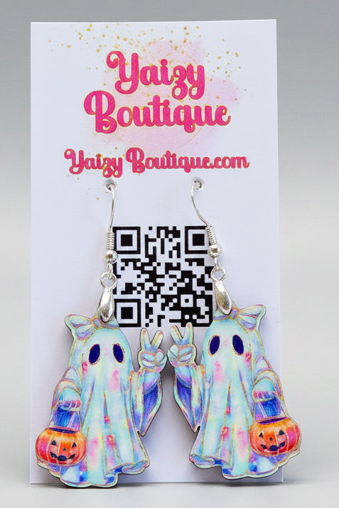 Peace Sign Ghost Halloween Earrings – Cute Spooky Earrings Yaizy Boutique