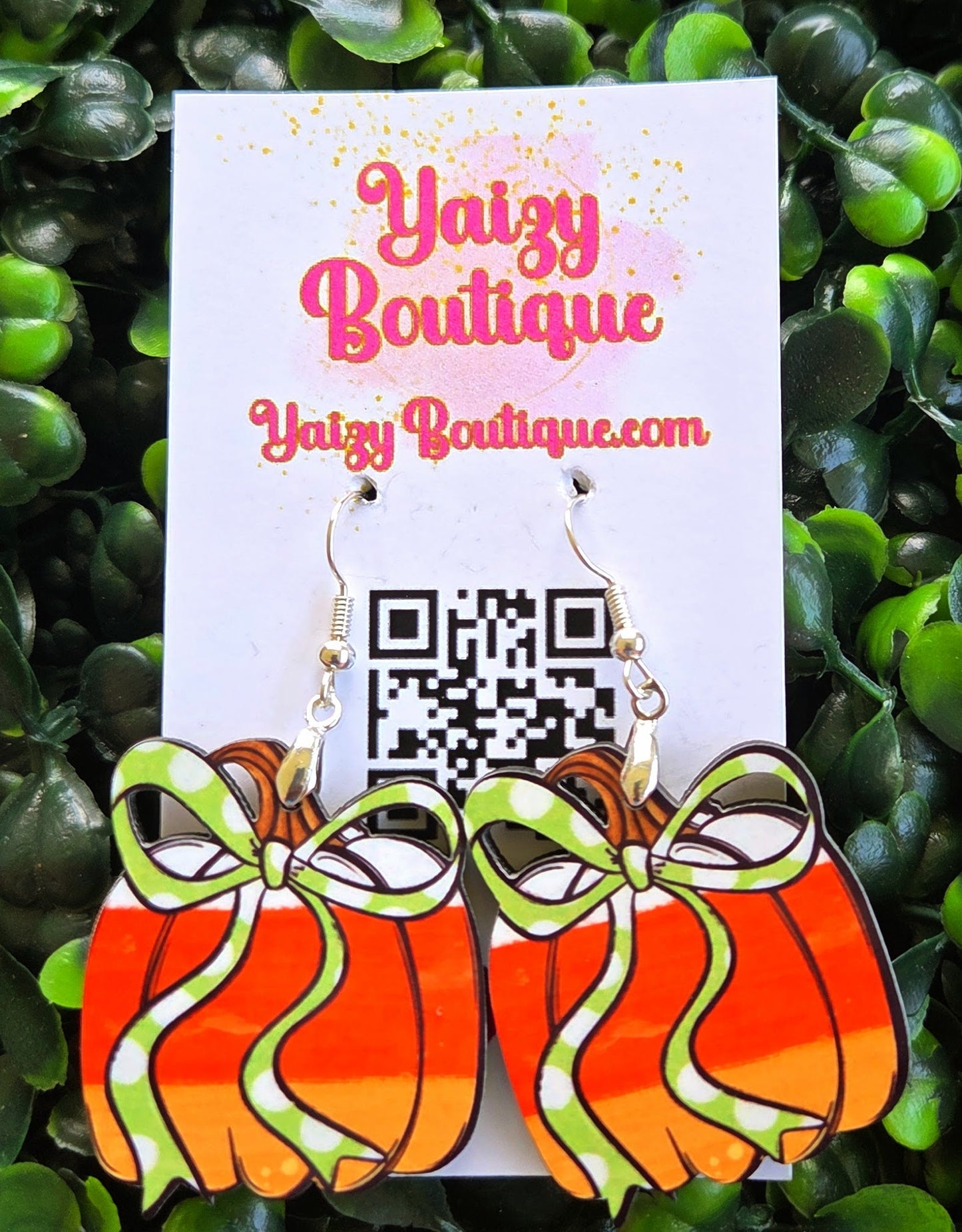 Candy Corn Pumpkin Earrings – Handmade Fall Earrings with Bow Detail Yaizy Boutique