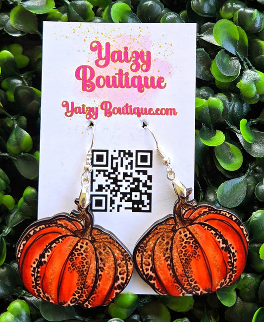 Leopard Print Pumpkin Earrings – Handmade Fall & Halloween Jewelry Yaizy Boutique