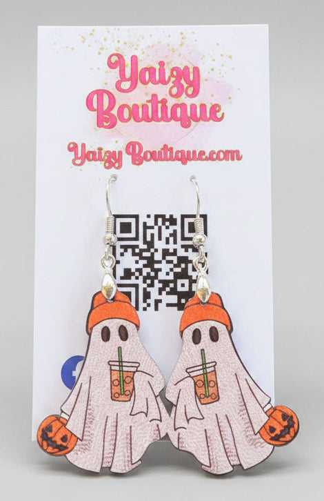 Ghost Coffee Halloween Earrings – Pumpkin Spice Spooky Earrings Yaizy Boutique