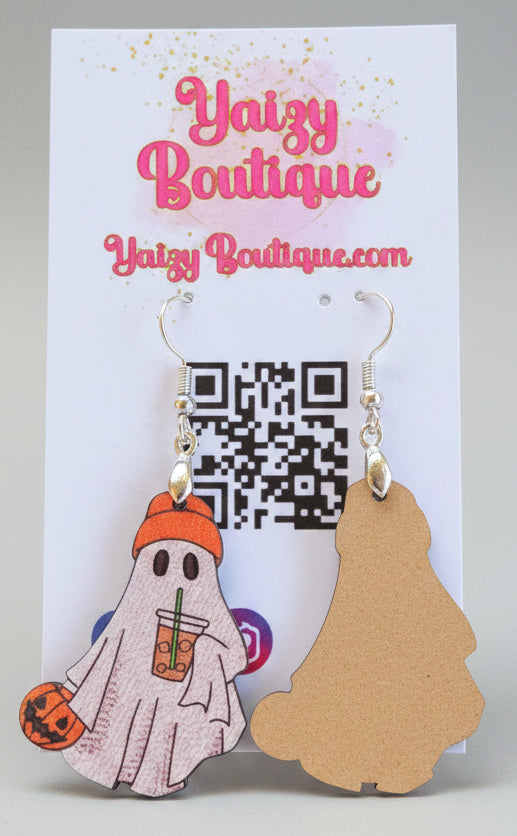Ghost Coffee Halloween Earrings – Pumpkin Spice Spooky Earrings Yaizy Boutique