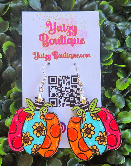 Patchwork Pumpkin Earrings – Colorful Handmade Fall Statement Jewelry Yaizy Boutique