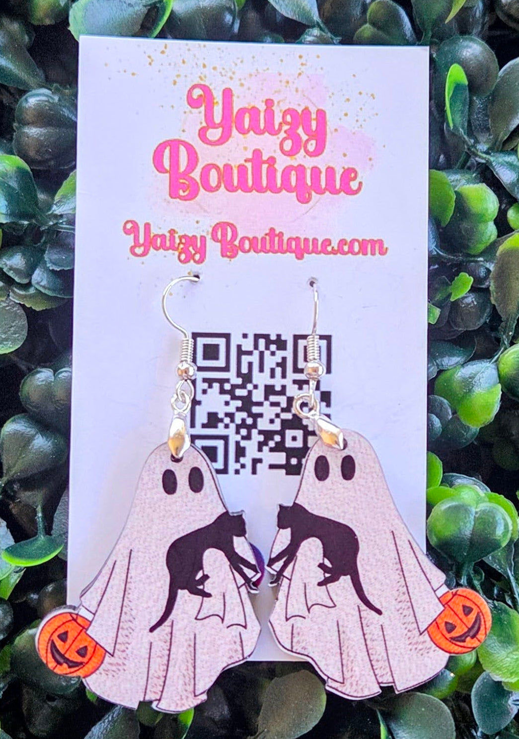 Ghost & Black Cat Halloween Earrings – Wooden Spooky Earrings Yaizy Boutique