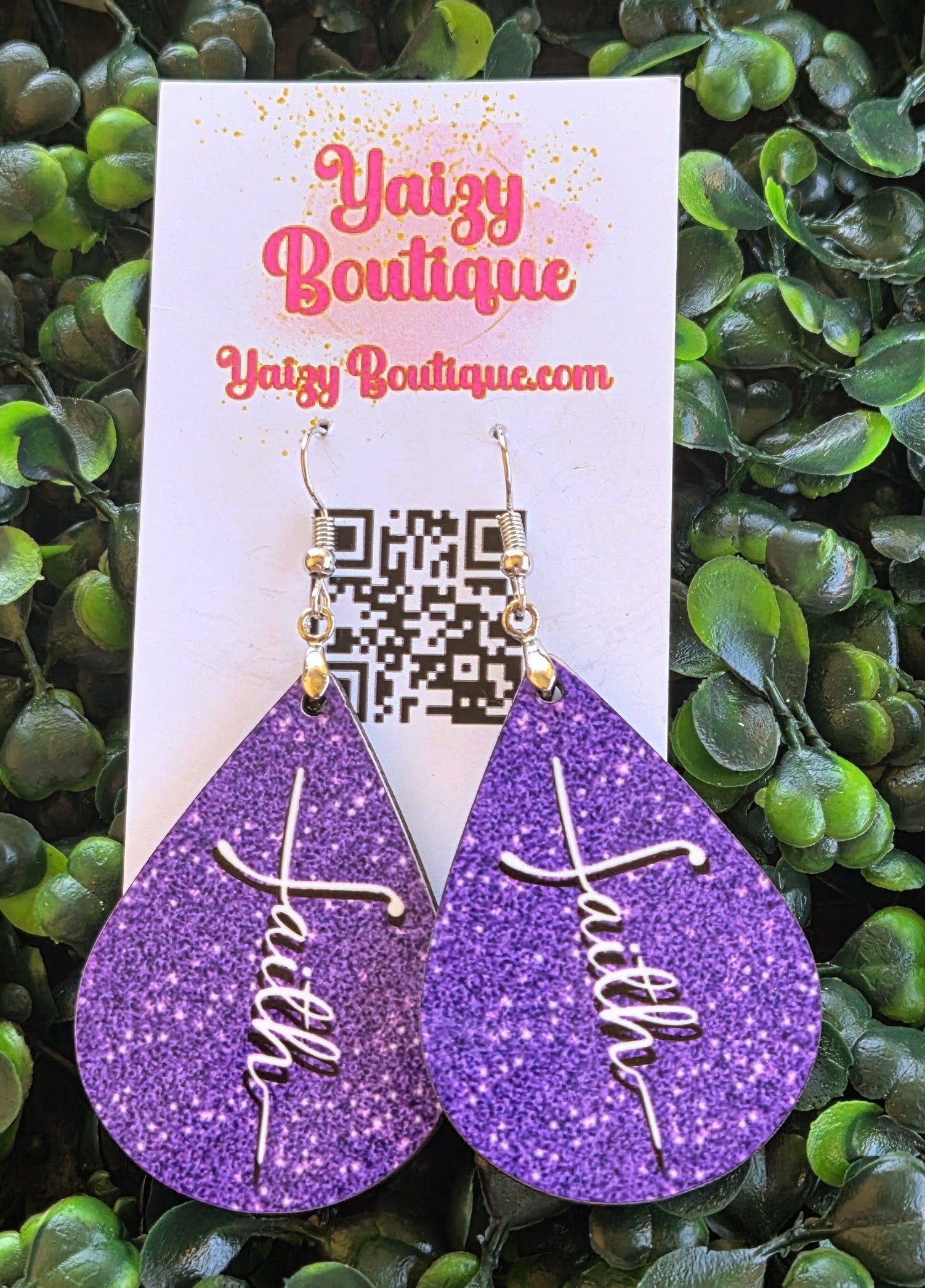 Purple Glitter Faith Earrings – Handmade Christian Teardrop Jewelry Yaizy Boutique