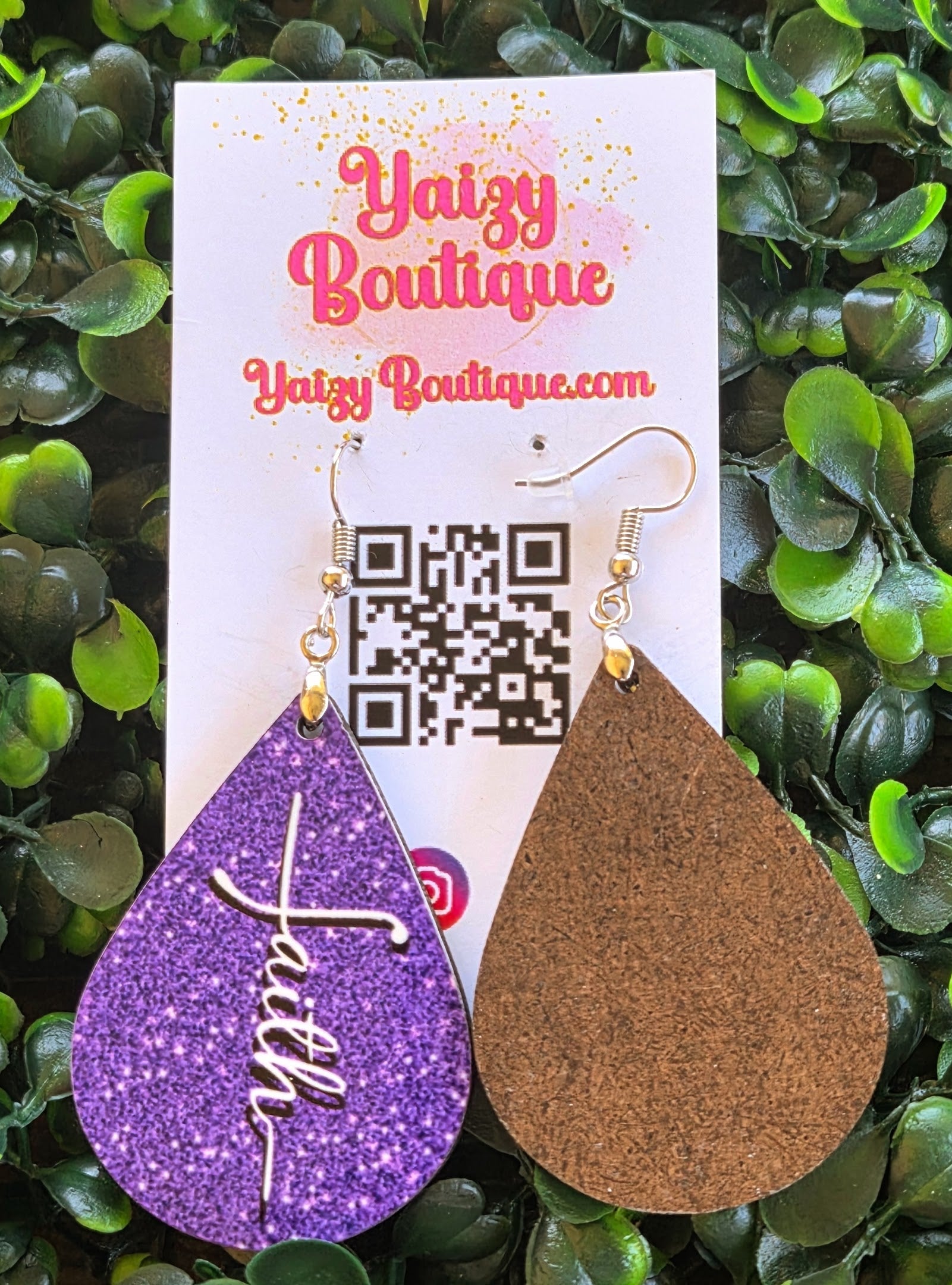 Purple Glitter Faith Earrings – Handmade Christian Teardrop Jewelry Yaizy Boutique