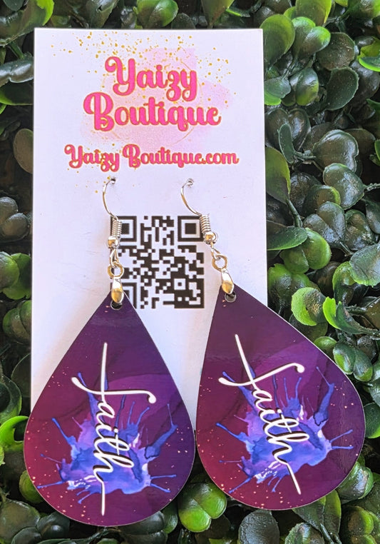 Faith Splash Art Earrings – Handmade Purple Christian Statement Jewelry Yaizy Boutique