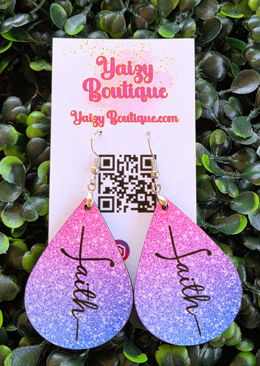 Faith Teardrop Earrings – Pink and Purple Ombré Glitter Christian Jewelry Yaizy Boutique
