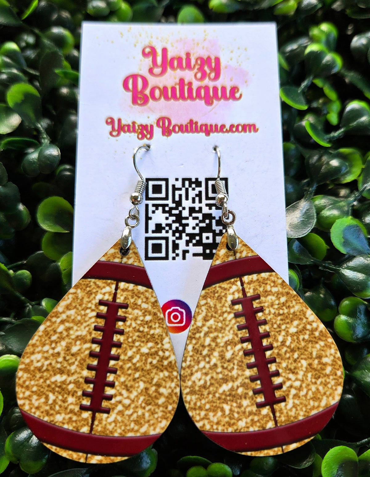 Gold & Burgundy Football Earrings – Game Day Teardrop Dangles Yaizy Boutique
