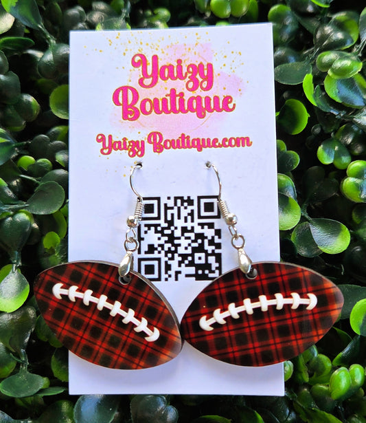 Buffalo Plaid Football Earrings – Handmade Game Day Accessory Yaizy Boutique