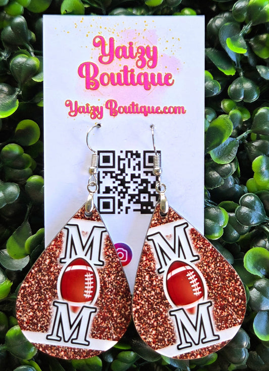Football Mom Glitter Teardrop Earrings – Handmade Game Day Jewelry Yaizy Boutique