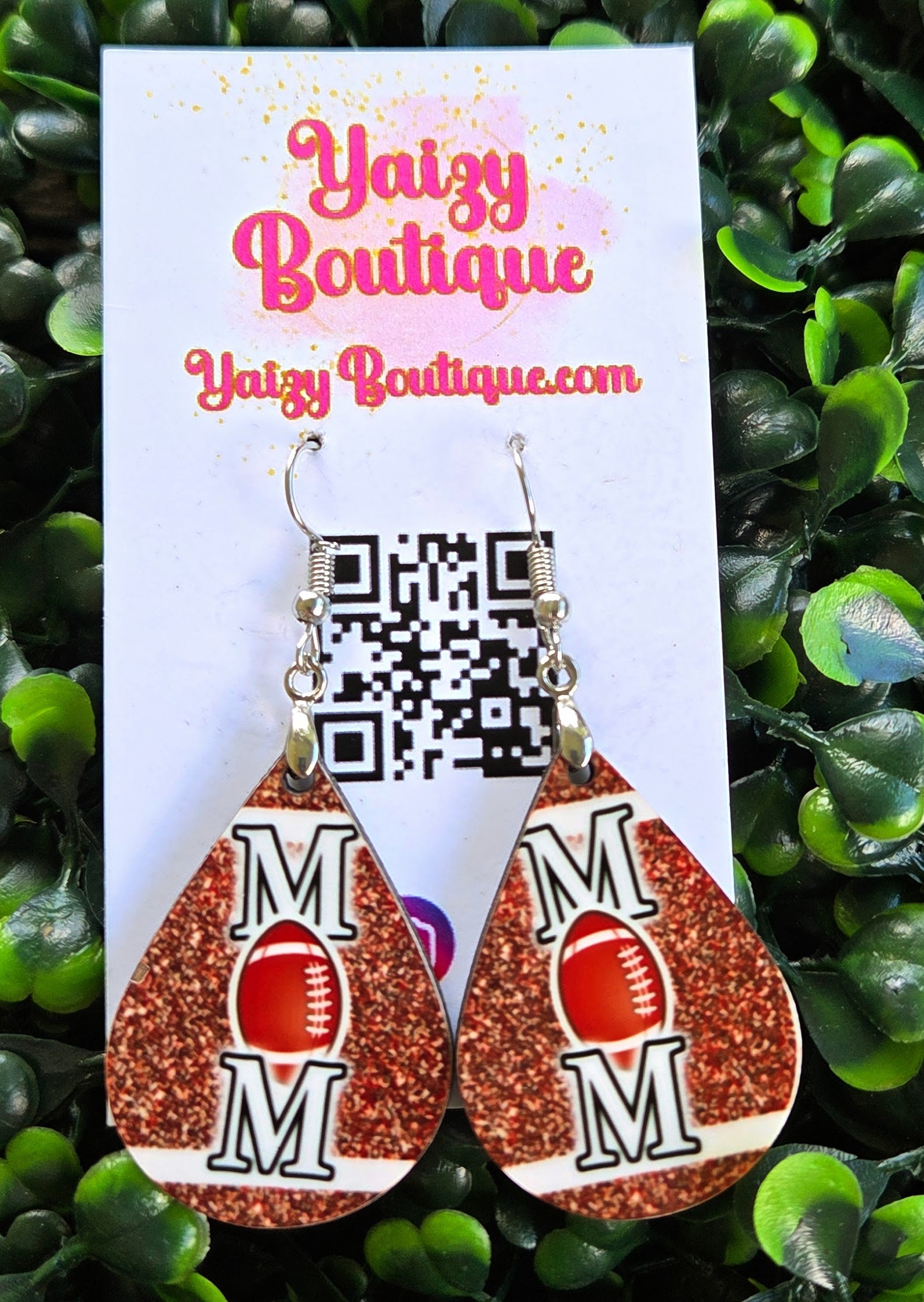 Football Mom Glitter Teardrop Earrings – Handmade Game Day Jewelry Yaizy Boutique