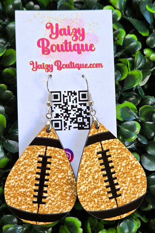 Gold Glitter Football Teardrop Earrings – Handmade Game Day Sparkle Yaizy Boutique