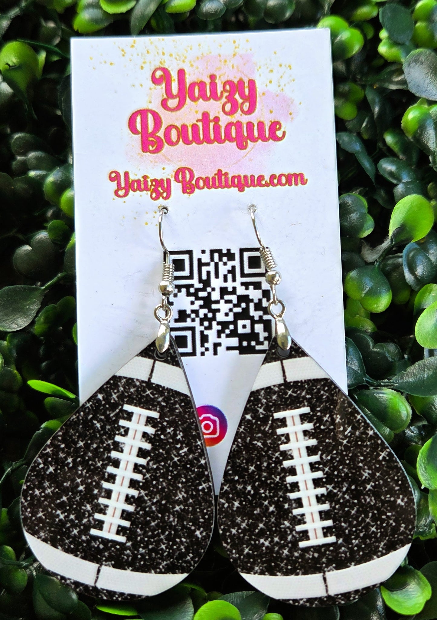 Black Glitter Football Teardrop Earrings – Handmade Game Day Accessories Yaizy Boutique