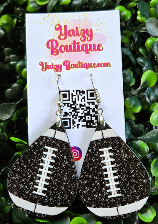 Black Glitter Football Teardrop Earrings – Handmade Game Day Accessories Yaizy Boutique