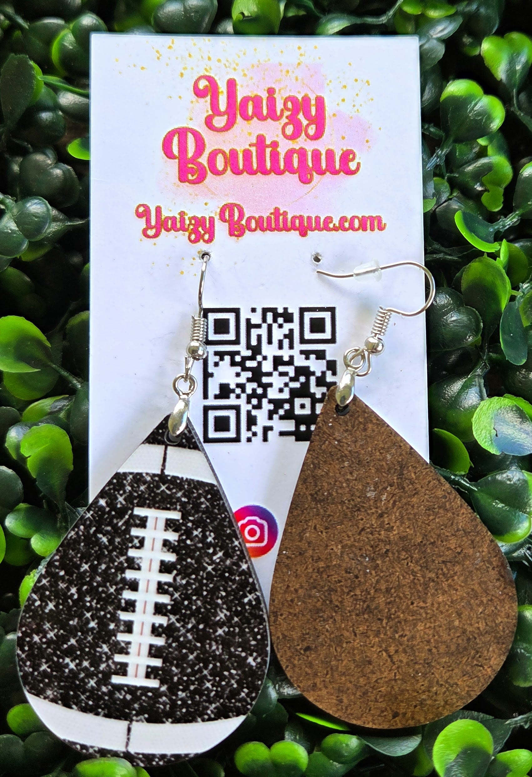 Black Glitter Football Teardrop Earrings – Handmade Game Day Accessories Yaizy Boutique