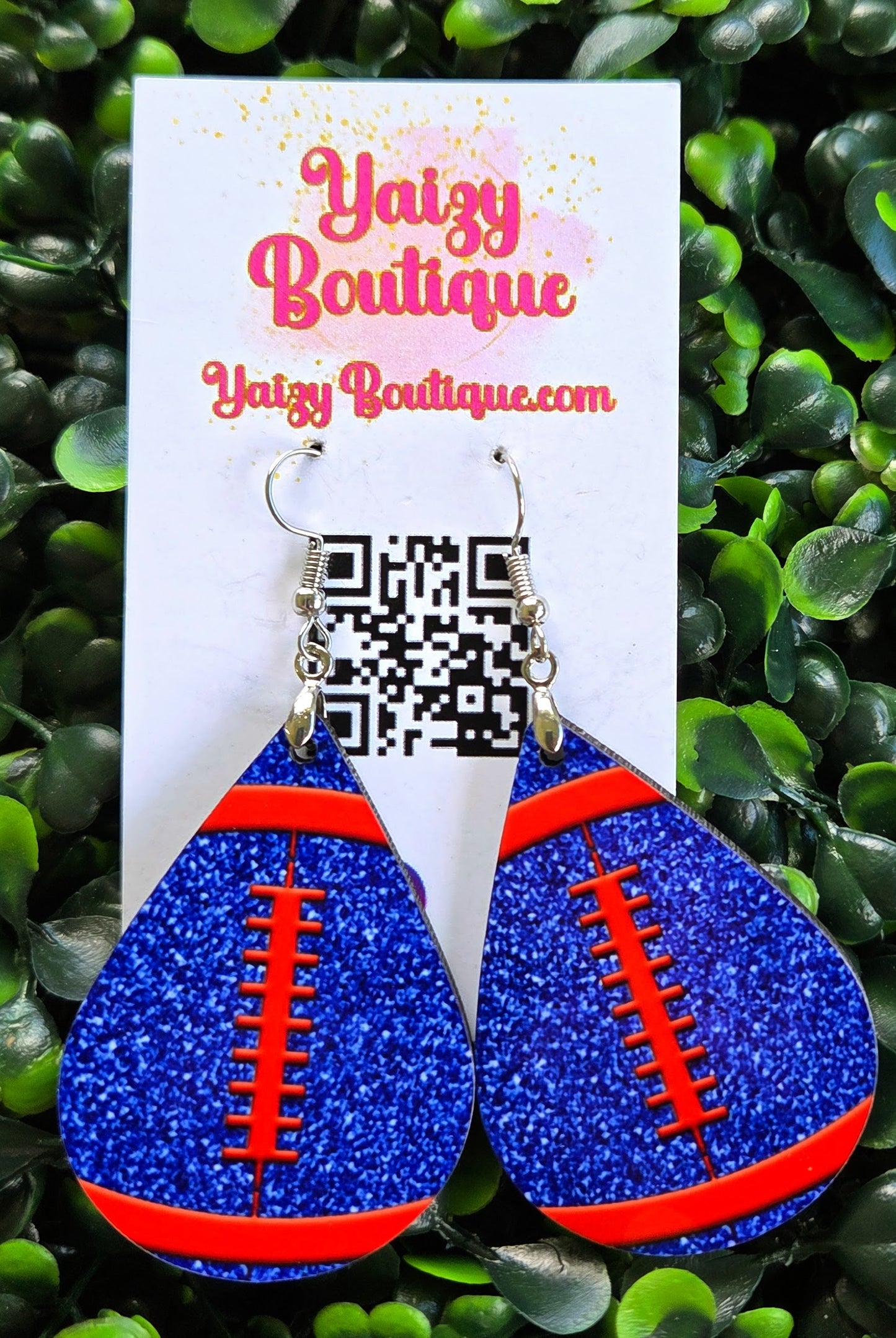 Blue & Red Glitter Football Teardrop Earrings – Handmade Game Day Jewelry Yaizy Boutique