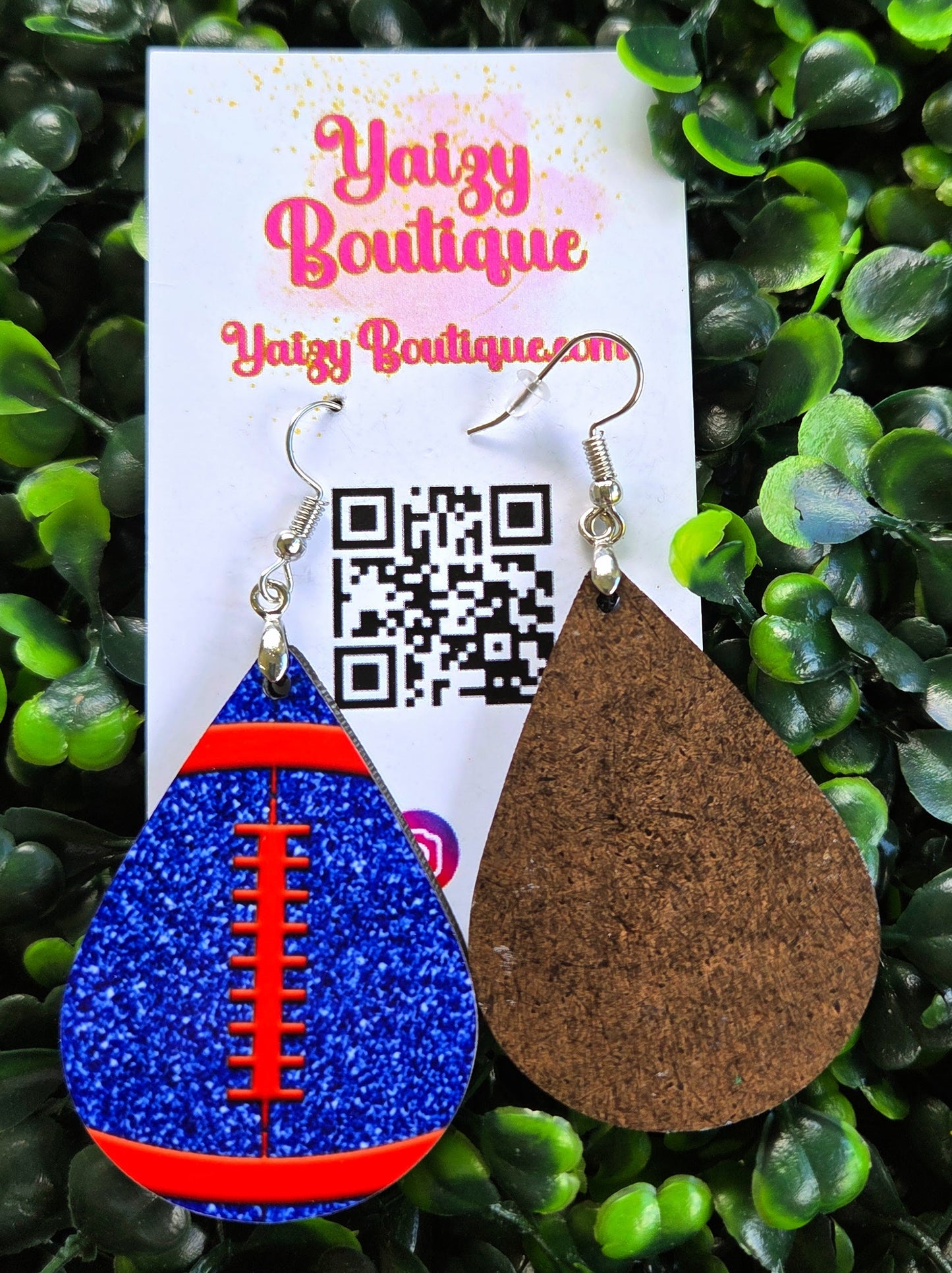 Blue & Red Glitter Football Teardrop Earrings – Handmade Game Day Jewelry Yaizy Boutique