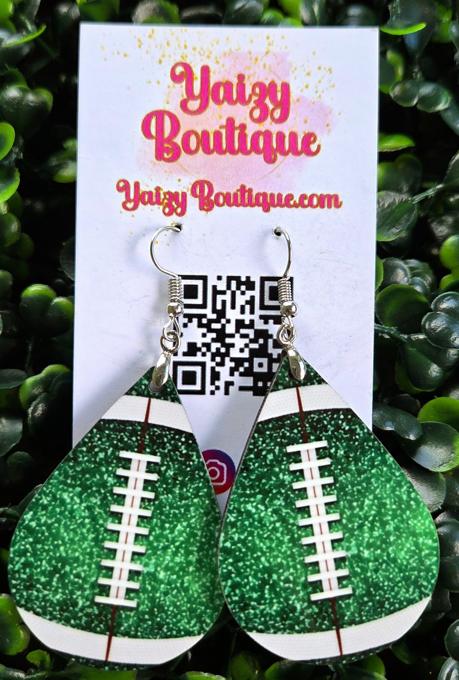 Green Glitter Football Teardrop Earrings – Handmade Game Day Jewelry Yaizy Boutique