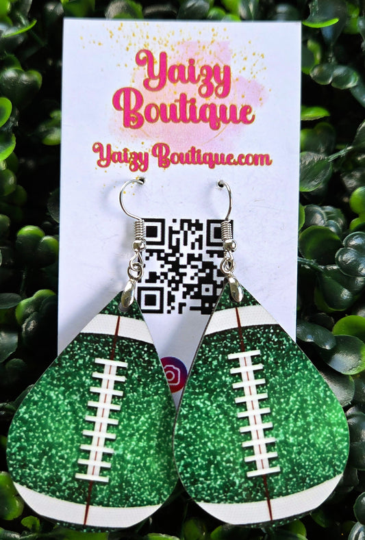 Green Glitter Football Teardrop Earrings – Handmade Game Day Jewelry Yaizy Boutique