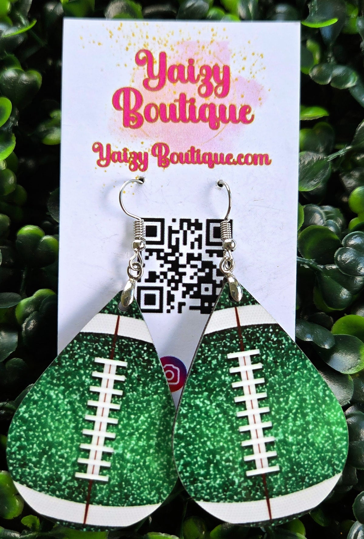 Green Glitter Football Earrings – Game Day Teardrop Sports Earrings Yaizy Boutique