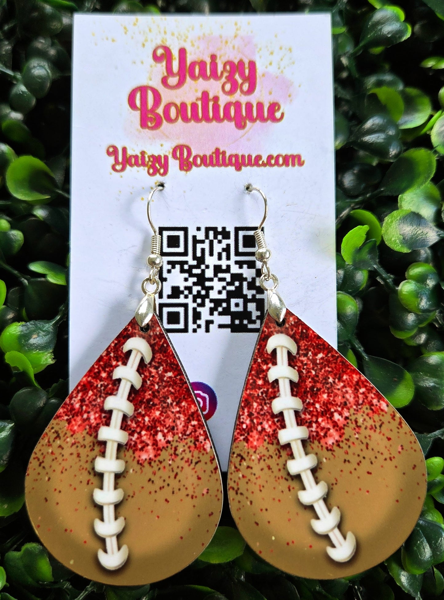 Red Glitter Football Teardrop Earrings – Handmade Game Day Jewelry Yaizy Boutique