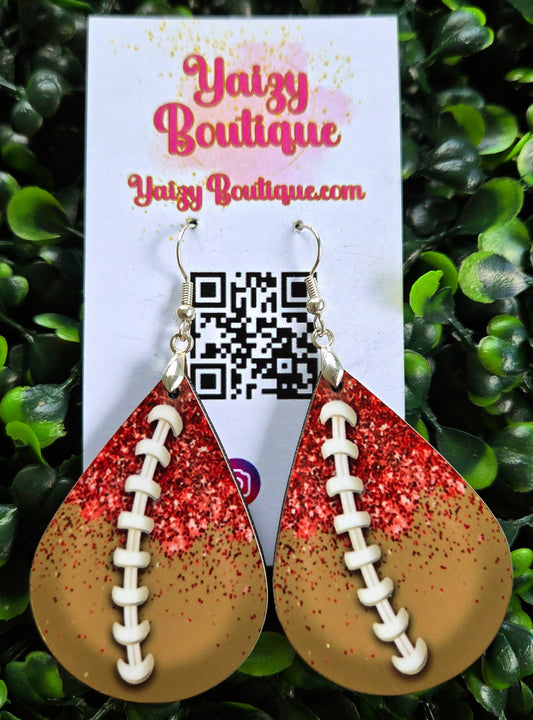 Red Glitter Football Teardrop Earrings – Handmade Game Day Jewelry Yaizy Boutique