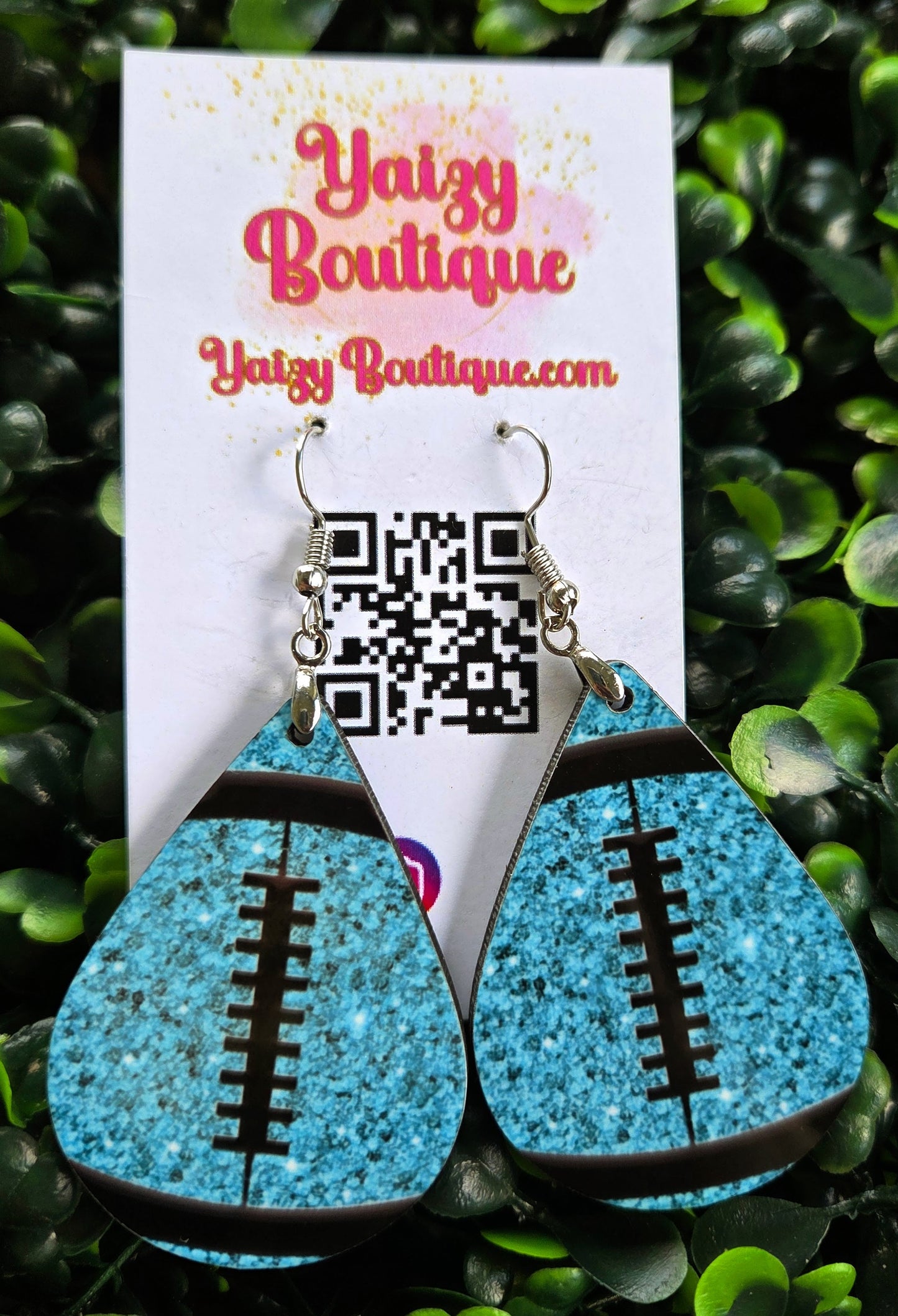 Blue Glitter Football Teardrop Earrings – Handmade Sports Jewelry Yaizy Boutique