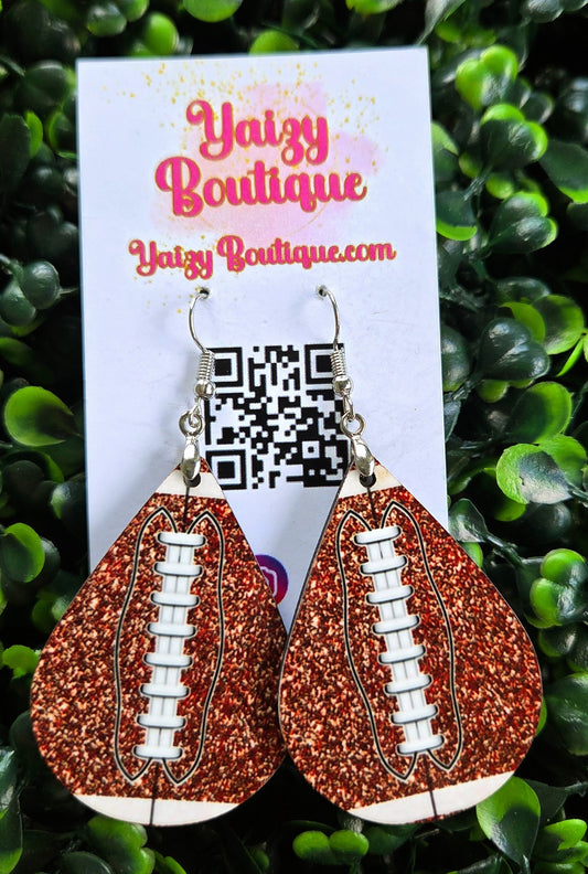 Brown Glitter Football Teardrop Earrings – Handmade Game Day Jewelry Yaizy Boutique