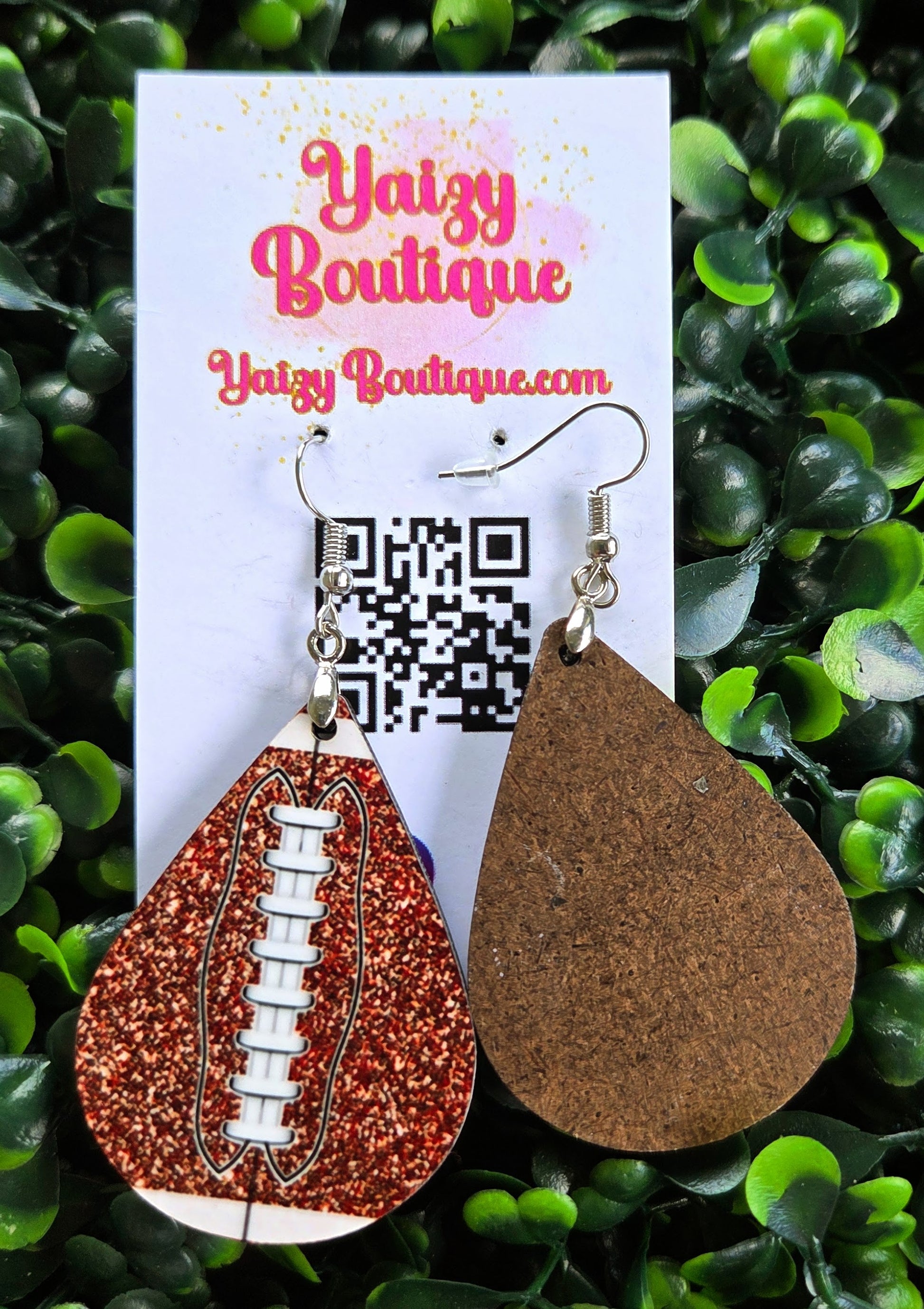 Brown Glitter Football Teardrop Earrings – Handmade Game Day Jewelry Yaizy Boutique