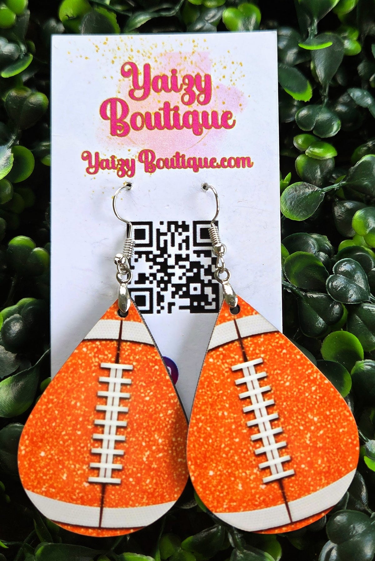 Orange Glitter Football Earrings – Game Day Teardrop Sports Earrings Yaizy Boutique
