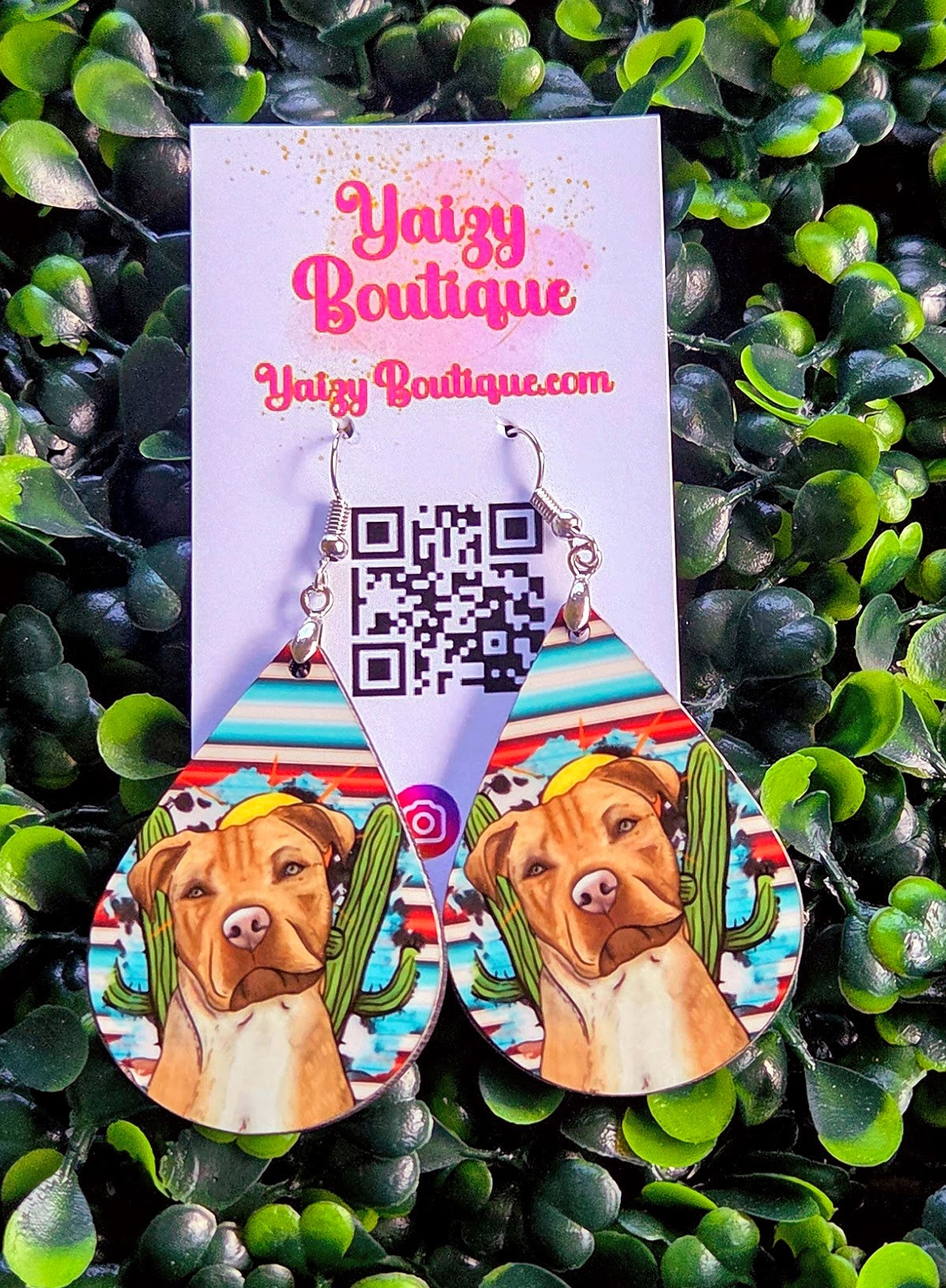 Handmade Western Pit Bull Teardrop Earrings - Lightweight 2-Inch Wood Yaizy Boutique