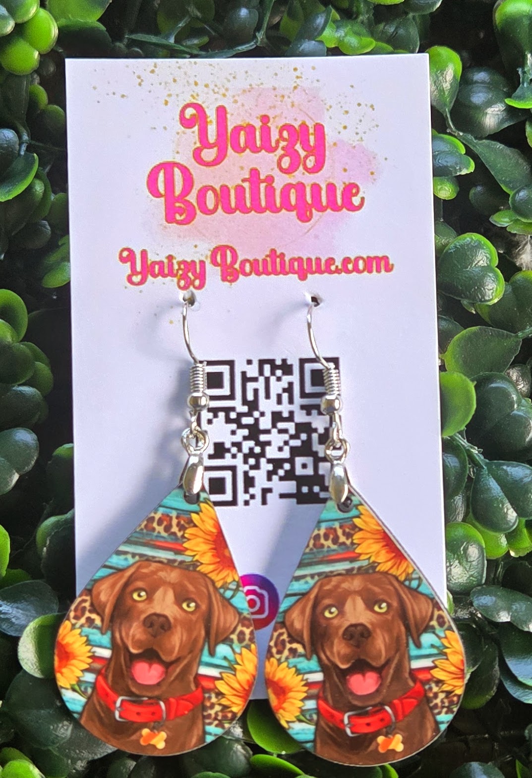 Chocolate Lab Dog Earrings – Handmade Sunflower Teardrop Jewelry Yaizy Boutique