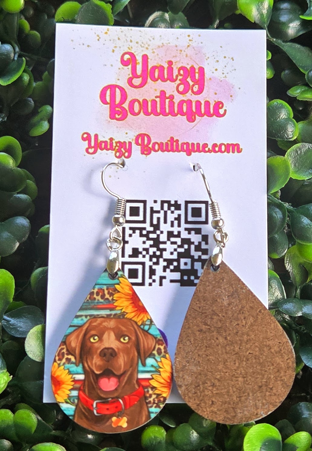 Chocolate Lab Dog Earrings – Handmade Sunflower Teardrop Jewelry Yaizy Boutique