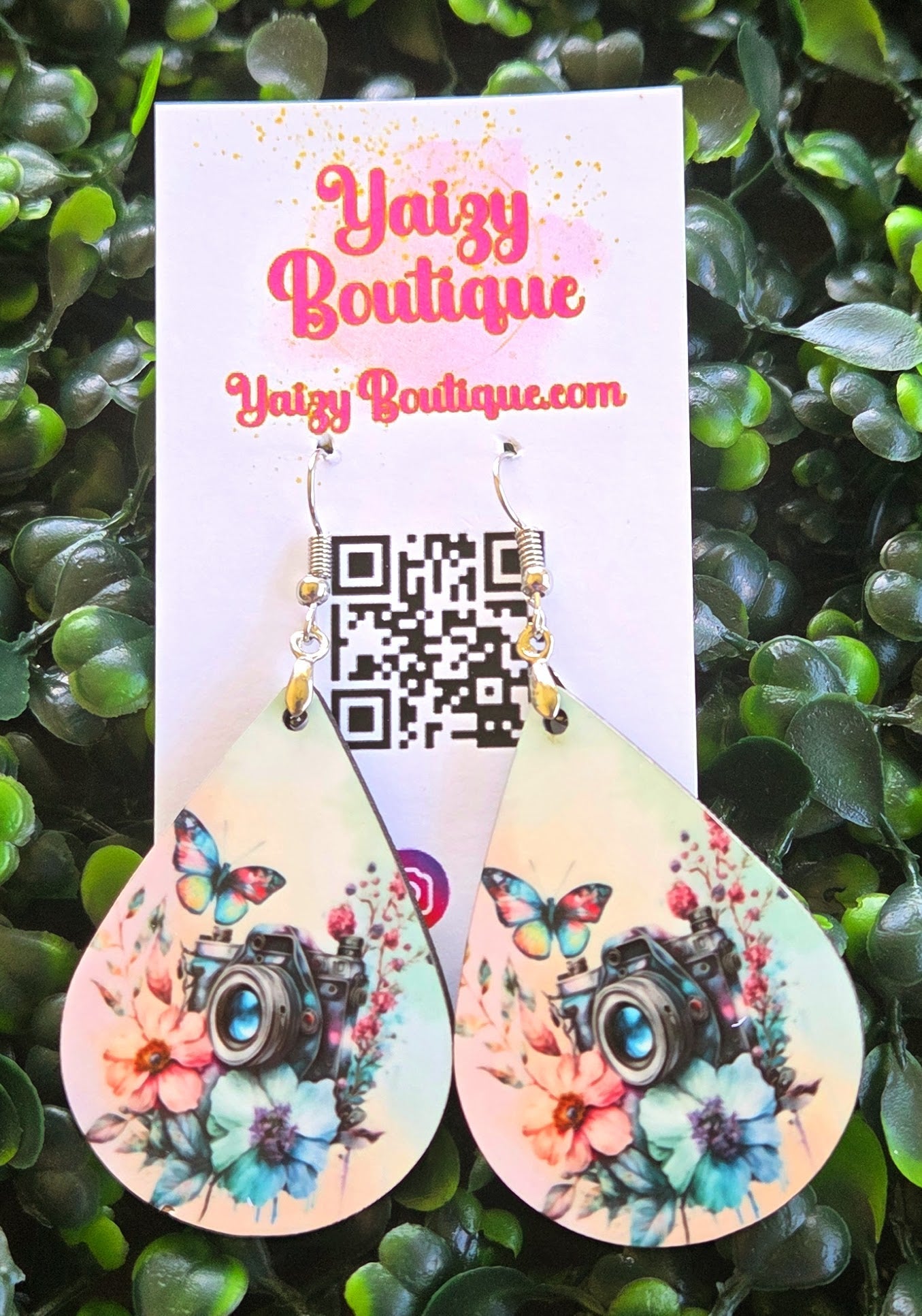 Camera & Butterfly Earrings – Handmade Teardrop Photography Jewelry Yaizy Boutique