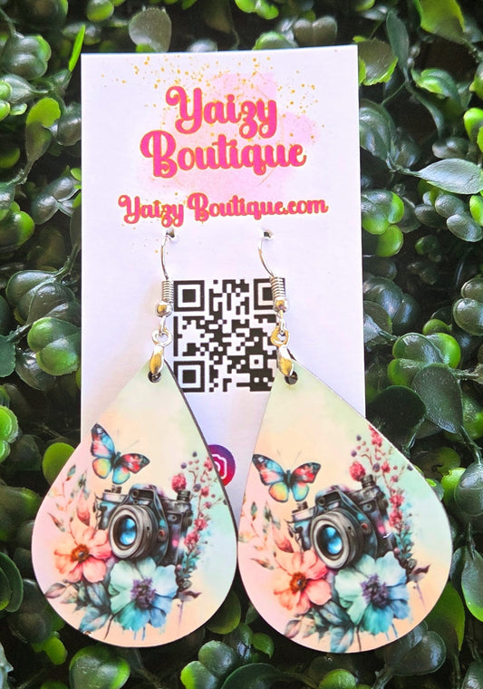 Camera & Butterfly Earrings – Handmade Teardrop Photography Jewelry Yaizy Boutique