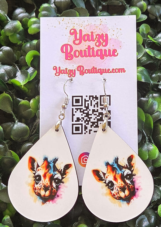 Handmade Giraffe Earrings – Teardrop Animal Jewelry (White & Black Options) Yaizy Boutique