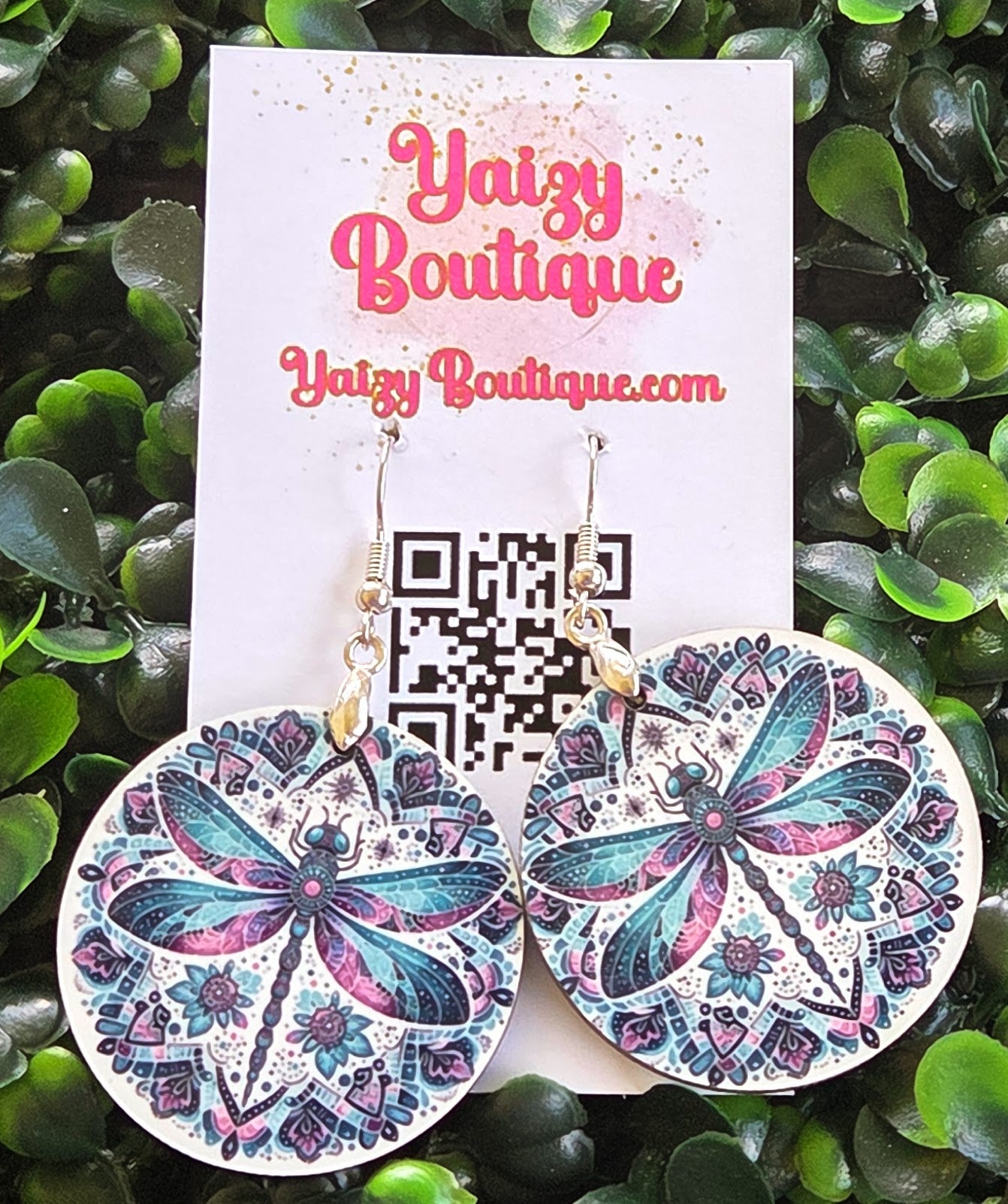 Handmade Dragonfly Earrings – Boho Mandala Style, Lightweight Wooden Dangle Earrings Yaizy Boutique