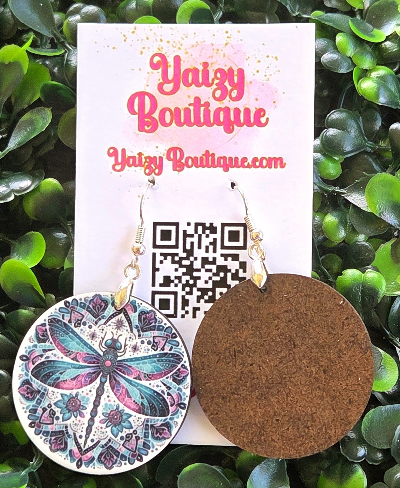 Handmade Dragonfly Earrings – Boho Mandala Style, Lightweight Wooden Dangle Earrings Yaizy Boutique