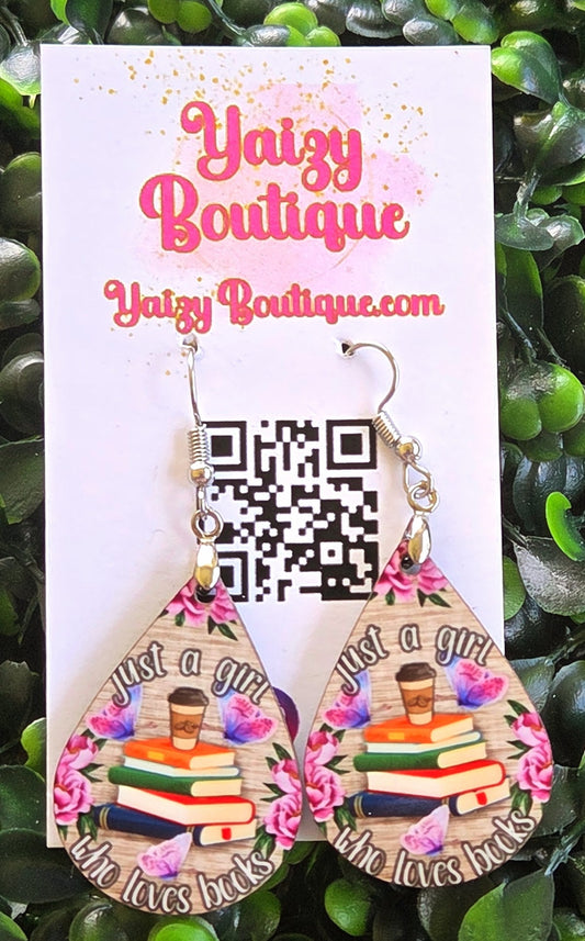 Just a Girl Who Loves Books Earrings – Handmade Teardrop Book Lover Jewelry Yaizy Boutique