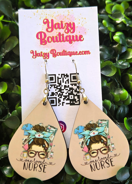 One Loved Nurse Earrings – Handmade Teardrop Dangle Jewelry | MDF Wood & Stainless Steel Hooks Yaizy Boutique