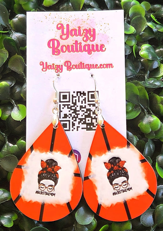 Handmade Basketball Mom Earrings – Sports Teardrop Dangle Jewelry | MDF Wood & Stainless Steel Hooks Yaizy Boutique