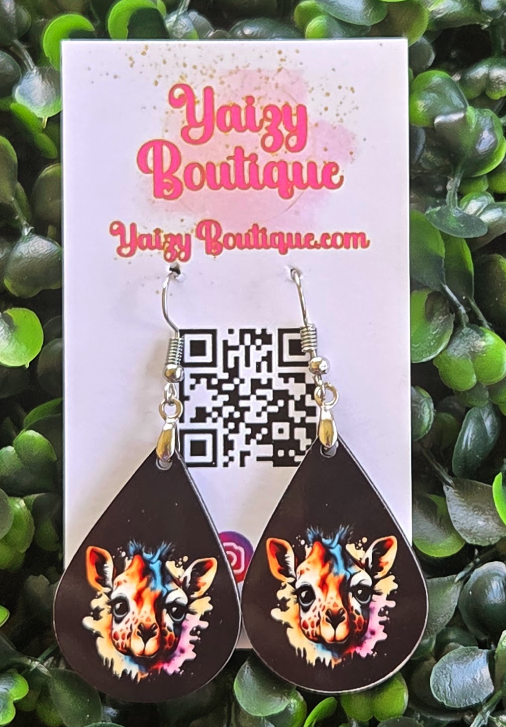 Handmade Giraffe Earrings – Teardrop Animal Jewelry (White & Black Options) Yaizy Boutique