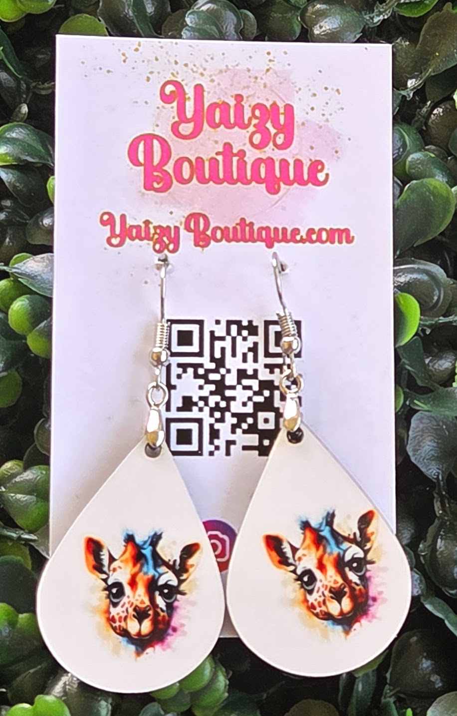 Handmade Giraffe Earrings – Teardrop Animal Jewelry (White & Black Options) Yaizy Boutique