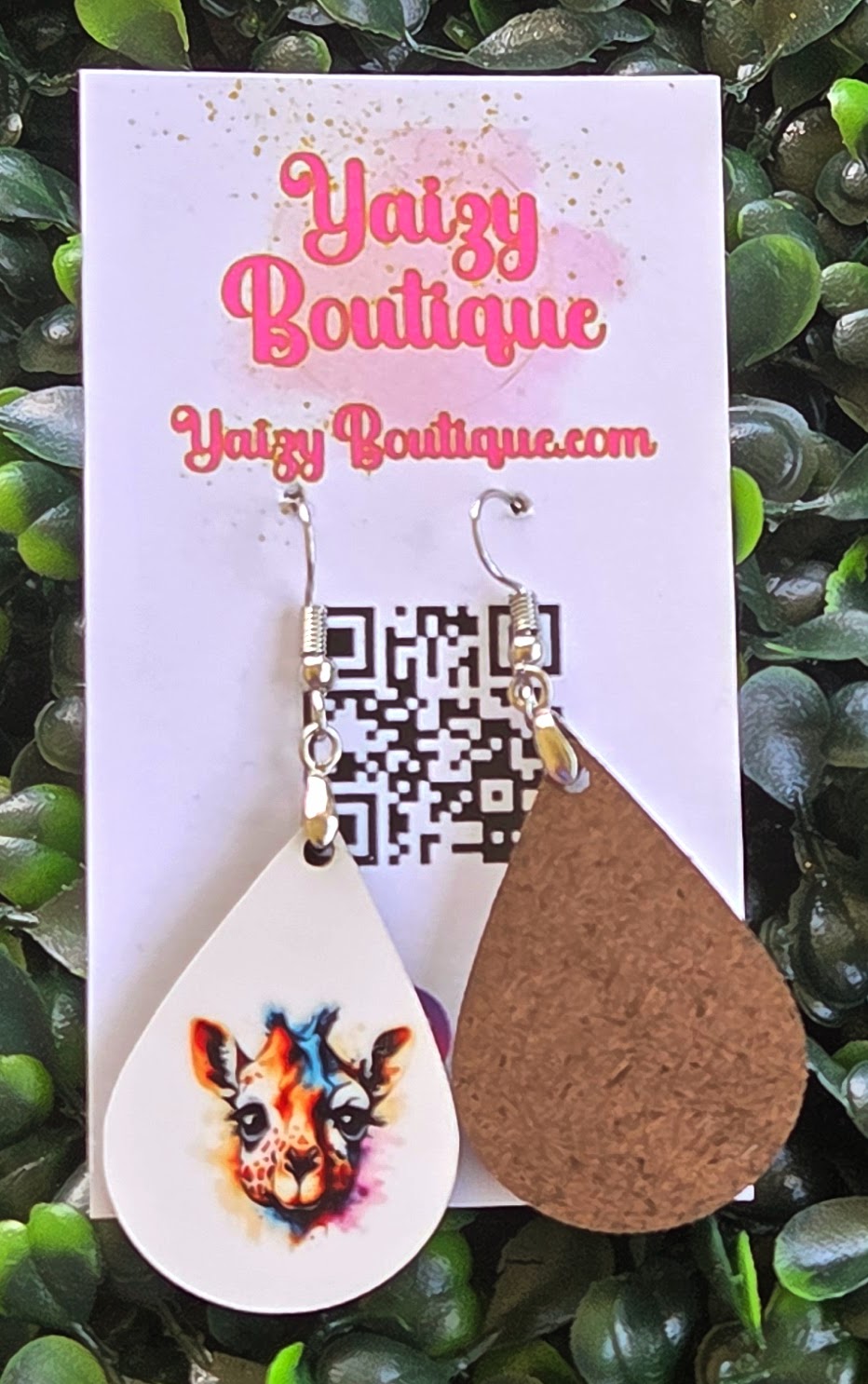 Handmade Giraffe Earrings – Teardrop Animal Jewelry (White & Black Options) Yaizy Boutique