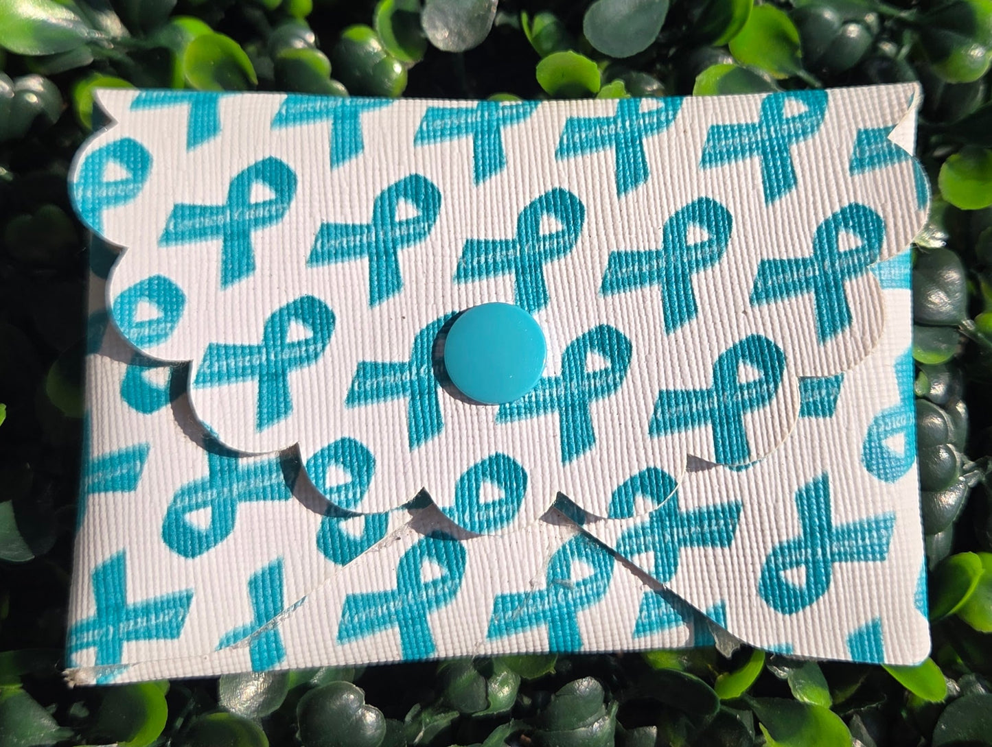 Cervical Cancer Awareness Mini Wallet – Handmade Teal Ribbon Card Holder Yaizy Boutique